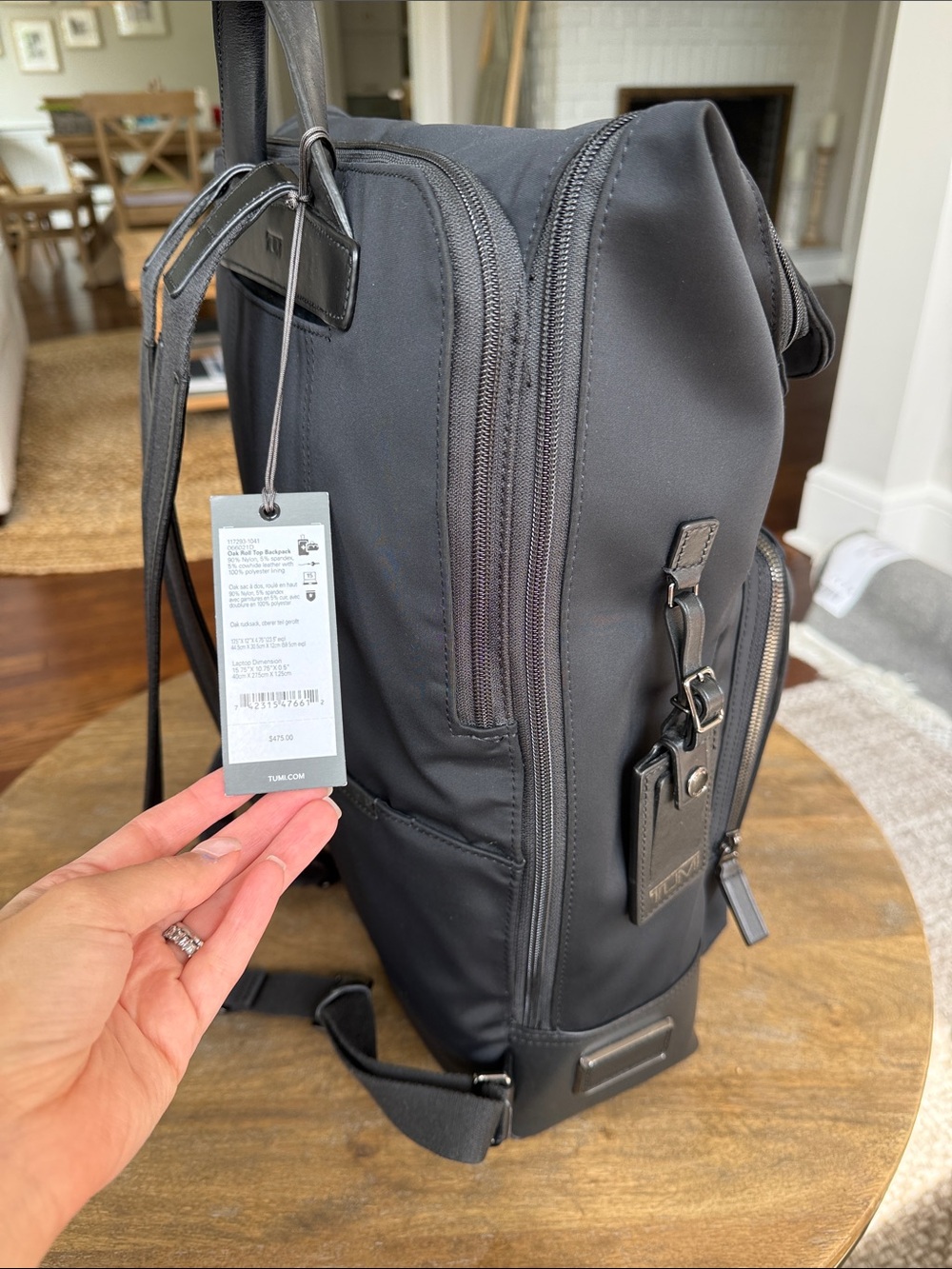 Tumi Black Nylon Roll-Top Backpack with Front Zip Pocket - Picture 2 of 11